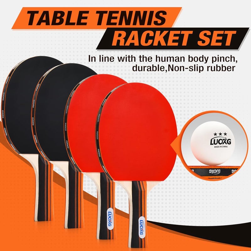 LUOXG Ping Pong Paddles Set of 4, Ping Pong Paddles and Balls, Table Tennis Rackets Set Suitable for Indoor and Outdoor Games, Family Games - Image 2